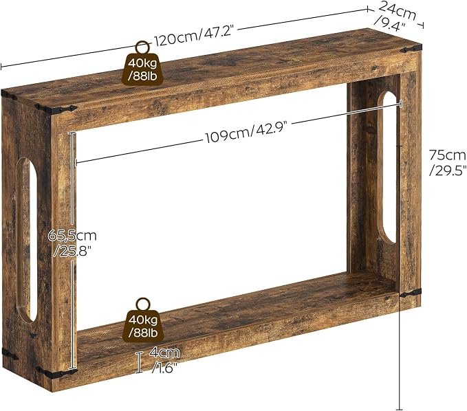 YATINEY Farmhouse Console Table, 47.2 Inches Wooden Sofa Table, Behind Couch Table with Storage, Industrial Hallway Accent Table for Living Room, Entryway, Hallway, Rustic Brown CT24BR