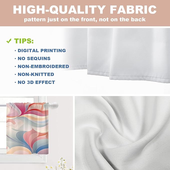 Shrahala Colorful Waves Blackout Curtain Tiers, Fluid Abstract Pattern Kitchen Valance Light Blocking Tier Drapes with Rod Pocket, 2 Pack 26 X 24 in