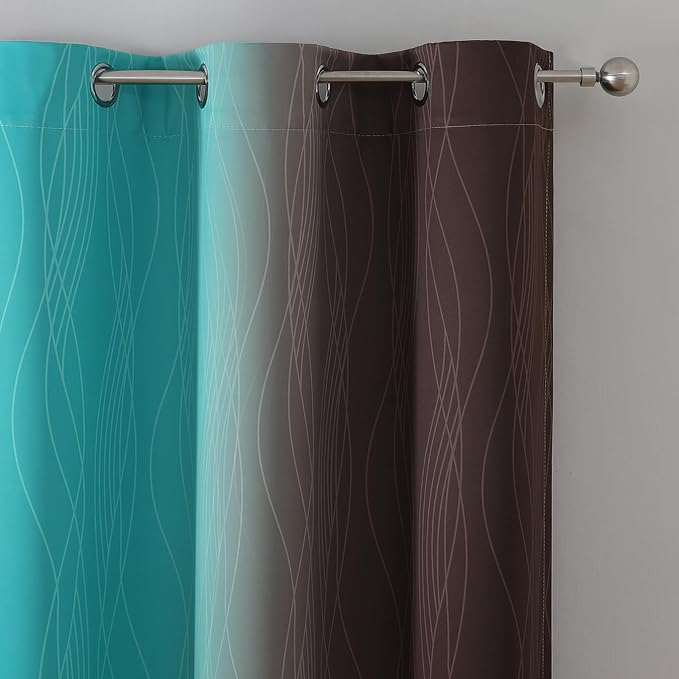 Estelar Textiler Brown and Teal Ombre Blackout Curtains 72 Inches Length for Bedroom, Thermal Insulated Light Blocking Grommet Gradient Blackout Drapes for Living Room, 42Wx72L, 2 Panels