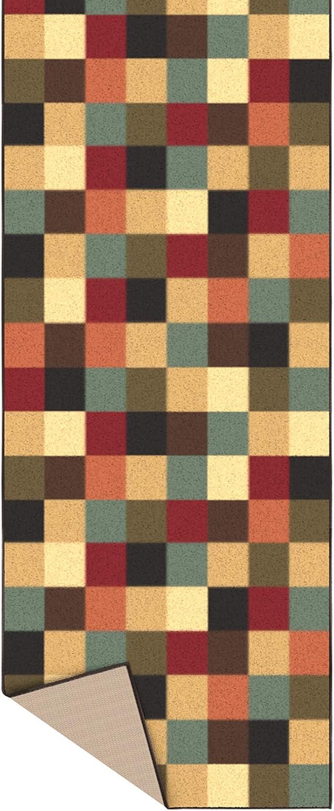 Ottomanson 2'7" x 16' Extra Long Hallway Runner Rug – Non Slip Low Pile Carpet Runner for Hallways, Corridors & Narrow Spaces, Checkered Multicolor