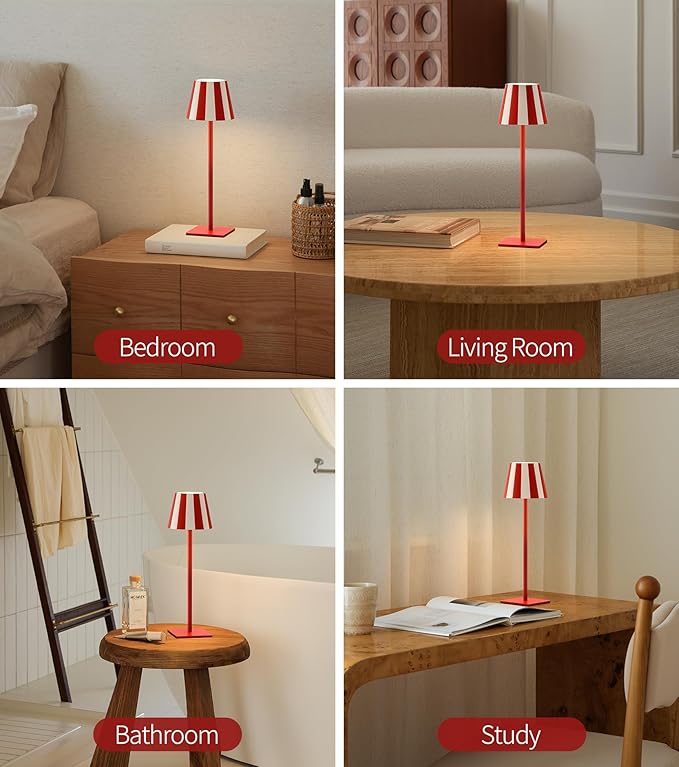 UME 3 Pack Cordless Table Lamp, Battery Operated Lamp - Portable Waterproof Rechargeable Table Lamp w/ 3 Color Temps & Stepless Dimming for Dinner, Desk, Cafe, Outdoor (Red)