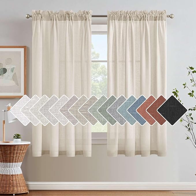 H.VERSAILTEX Light Filtering Linen Textured Curtains for Living Room Window Treatment Durable Privacy Added Draperies/Drapes/Panels/Treatment, Rod Pocket (2 Pack, 52 x 54 Inch, Heathered Natural)