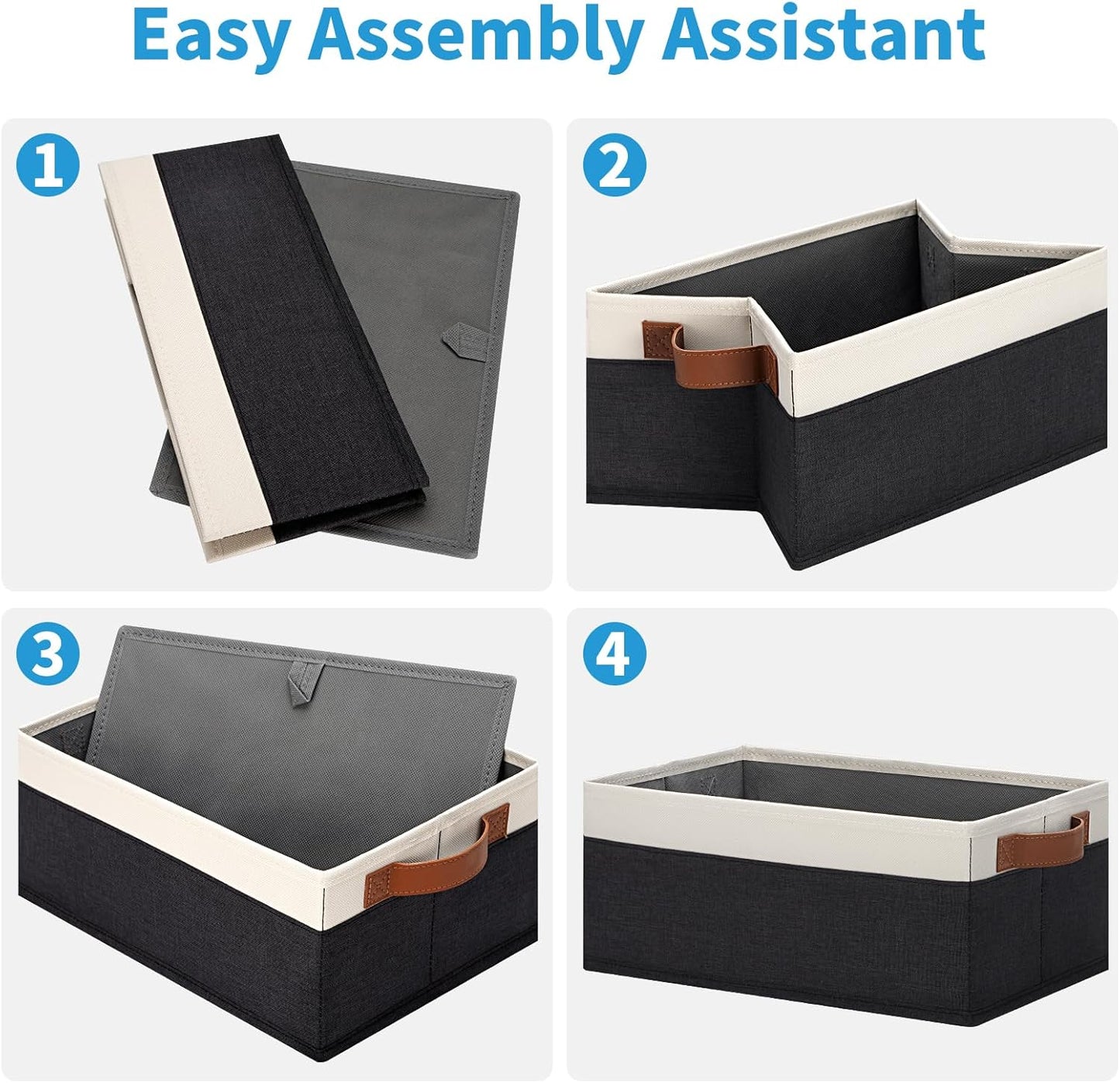 GhvyenntteS Storage Baskets for Shelves 12 Pack, Fabric Storage Bins with Leather Handles, Foldable Rectangular Storage Baskets for Organizing Home, Office (Black/White, 11.8" x 7.87" x 5.11")