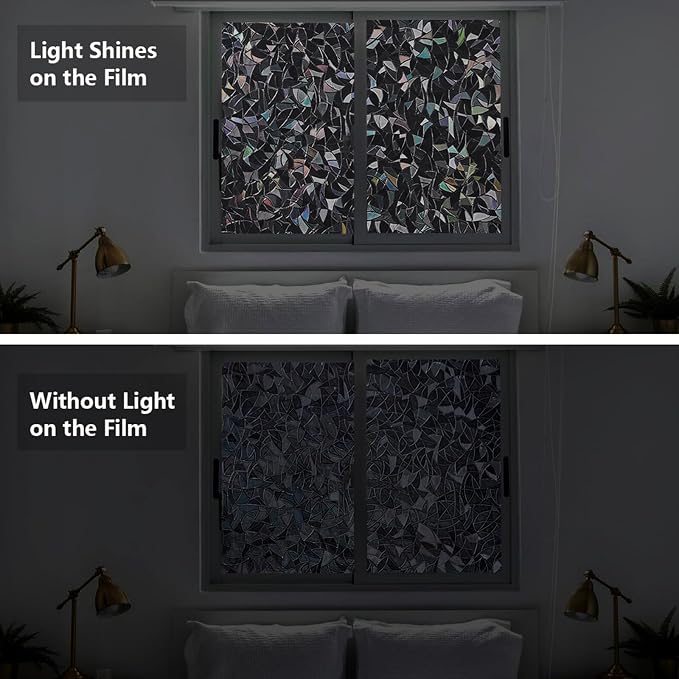 LEMON CLOUD Window Privacy Film Total Blackout Decorative Window Film, Static Cling Darkening Frosted Glass Covering 100% Opaque Removable for High Privacy, Black Half Moon Anti-UV(23.6 x 118.1 Inch)