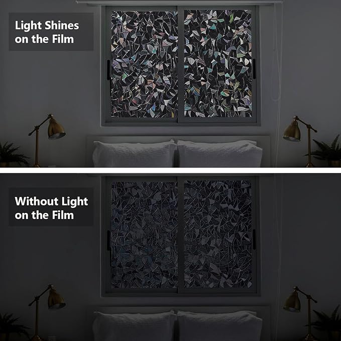 LEMON CLOUD Window Privacy Film Total Blackout Decorative Window Film, Static Cling Darkening Frosted Glass Covering 100% Opaque Removable for High Privacy, Black Half Moon Anti-UV(23.6 x 78.7 Inch)