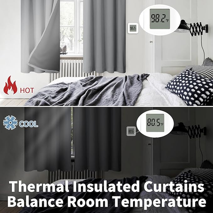 BGment 100% Blackout Curtains for Bedroom 45 Inch Length 2 Panels, Thermal Insulated Room Darkening Curtains Rod Pocket Soundproof Bedroom Living Room Window Curtains, Dove Grey, Each 42 Inch Wide