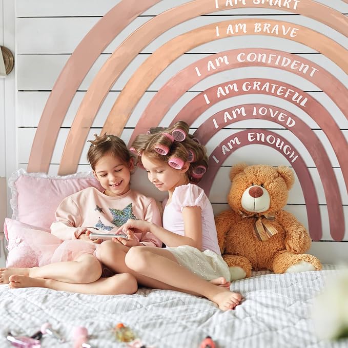 Tinideya 77" x 47'' Large Watercolor Rainbow Wall Decal with Inspirational Quote, Peel and Stick Rainbow Stickers Watercolor Vinyl Wall Mural Art for Girls Toddlers Playroom Bedroom Classroom(Boho)