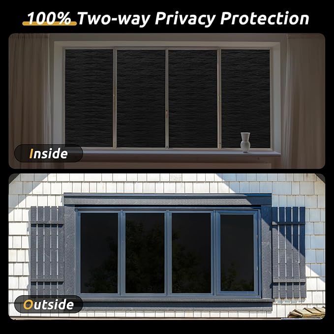 rabbitgoo Blackout Window Film, Sun Light Blocking Window Black Out Cover for UV Reduction, Removable Tint Room Darken Heat Control Frosted Glass Sticker for Home, Black, 17.5 x 78.7 Inches