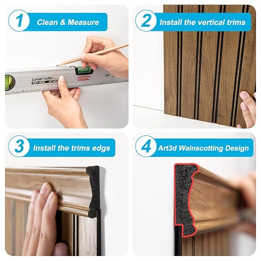 Art3d Wainscotting Wall Panel Kit, 37.8" Tall Beadboard Panels for Walls, Polystyrene Board and Batten Wall Panel Kit, Easy DIY Decorative Trim for Living Room, Kitchen, Bedroom – Covers 31 Sq.Ft