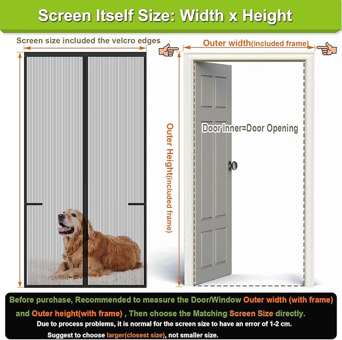 Risareyi Magnetic Screen Door Heavy Duty, Front Door Screen Magnetic Closure Thicken Tear-Resistant Mesh Keep Bugs Out, Grey - Net Curtain Itself Size 36" x 92"