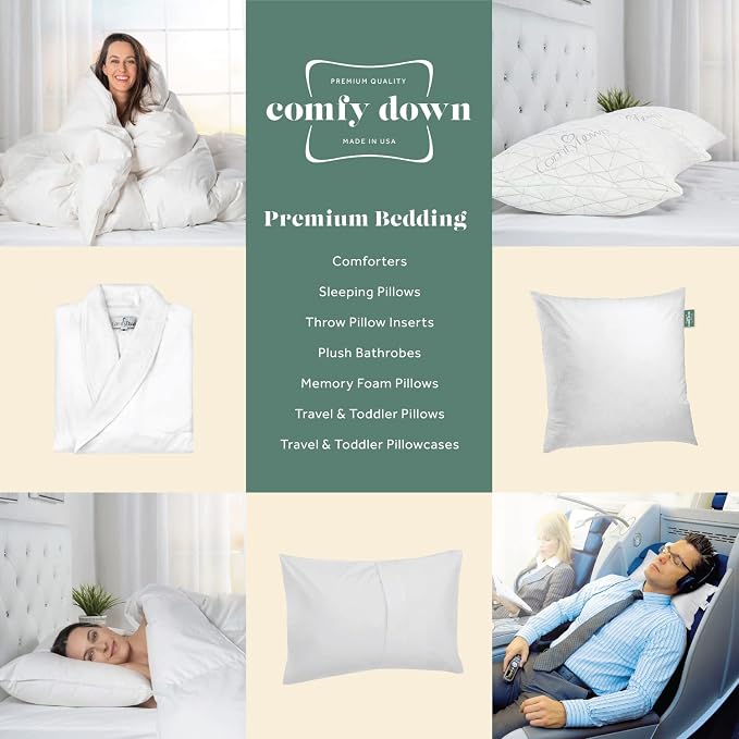 ComfyDown 14x20 Throw Pillow Inserts (Set of 2), Down & Feather Fill, 100% Cotton Cover, Made in USA – Premium Soft Lumbar Decorative Pillow Forms Sham Stuffers for Bed, Sofa & Couch