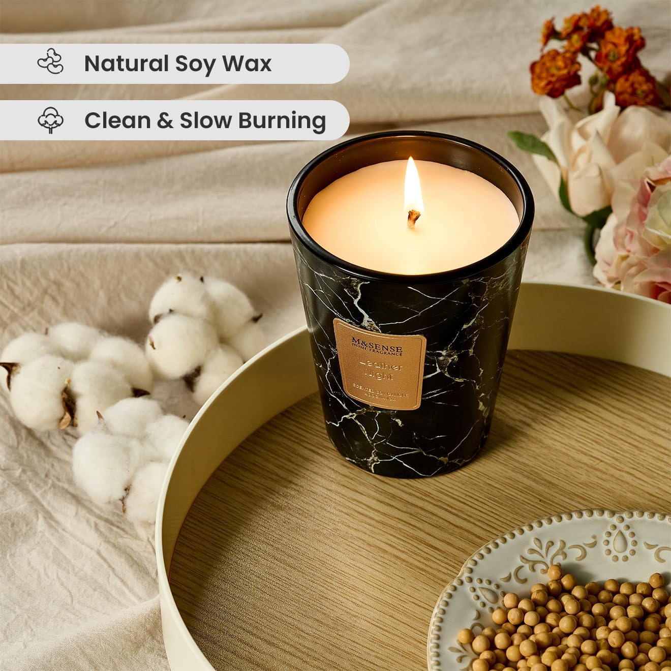 M&SENSE LeatherNight Scented Candles for Home, Lead-Free Wick Highly Scented Jar Candles, 14.1 Oz 80 Hours Lasting Burning Candles Gifts for Women, Relaxing Aromatherapy Candle for Stress Relief