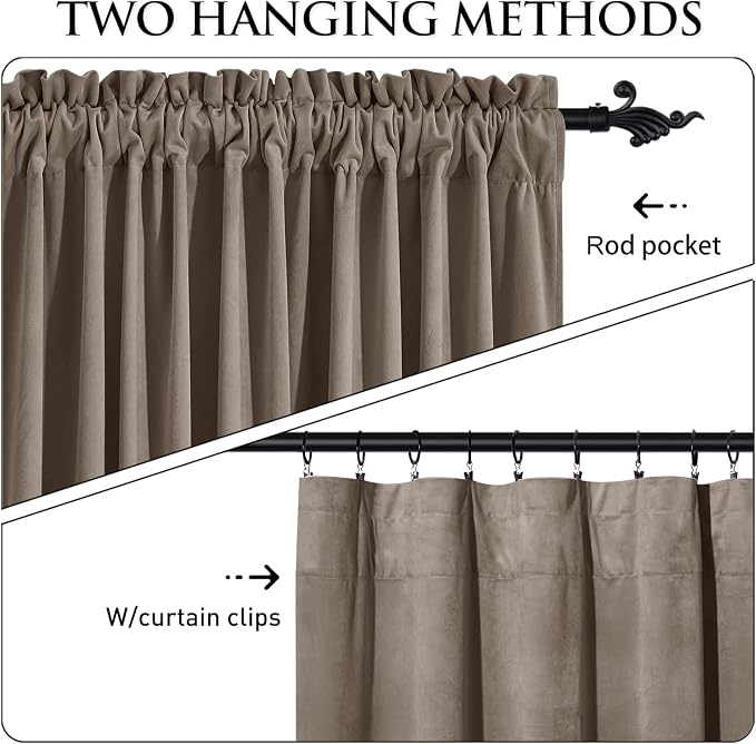 StangH Taupe Velvet Curtains for Living Room 96 inches, 2 Panels | Luxury Decor, 300GSM Heavy Soft Velvet, Farmhouse Curtains, Thermal Insulation, Room Darkening, Bedroom, Dining Room