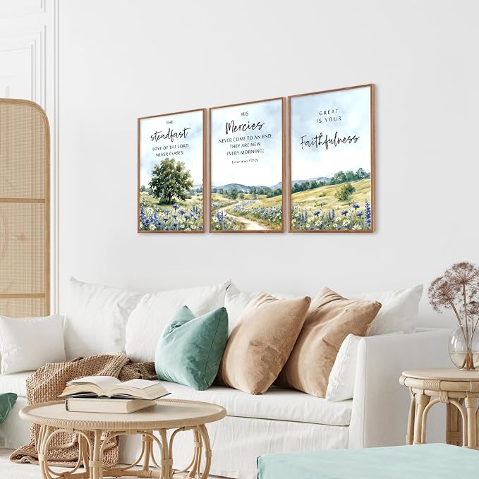 CHDITB Framed Christian Bible Verse Canvas Wall Art, Watercolor Meadow Wildflower Wall Decor, Inspirational Spiritual Artwork, Rustic Faith Scripture Prints for Living Room Farmhouse Office 24"x36"x3