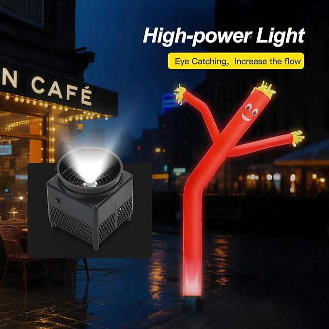 6ft Red Sky Air Puppet Dancer Inflatable Waving Tube Man with Lights & Built-in Blower - Wacky Waving Dancing Tube Guy for Business Promotion Stand Out Christmas Advertising