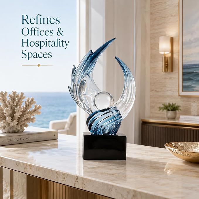 AWNR Gold Abstract Sculpture House Decor Aesthetic - Home Décor Accents for Nightstand, Shelves, Dining Room, Entryway Table, Office, Desk Accessories (Transparent Blue B)