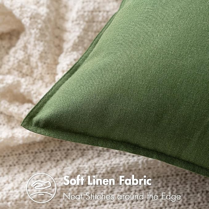 MIULEE Pack of 2 Decorative Linen Pillow Covers 18x18 Inch Moss Green | Boho Farmhouse Modern Soft Spring Accent Throw Pillows Neutral Cushion Covers for Sofa Couch Bed Living Room Home Decor