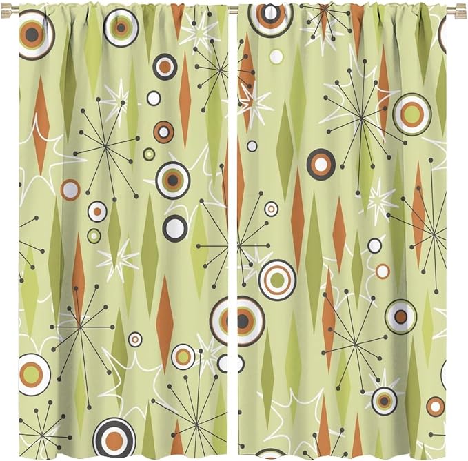 JESTRONRY Mid Century Curtains,Vintage 1950s Modern Retro Atomic Pattern Blackout Rod Pocket Window Drapes for Living Room Bedroom Kitchen Bathroom Home Decor 84x84in