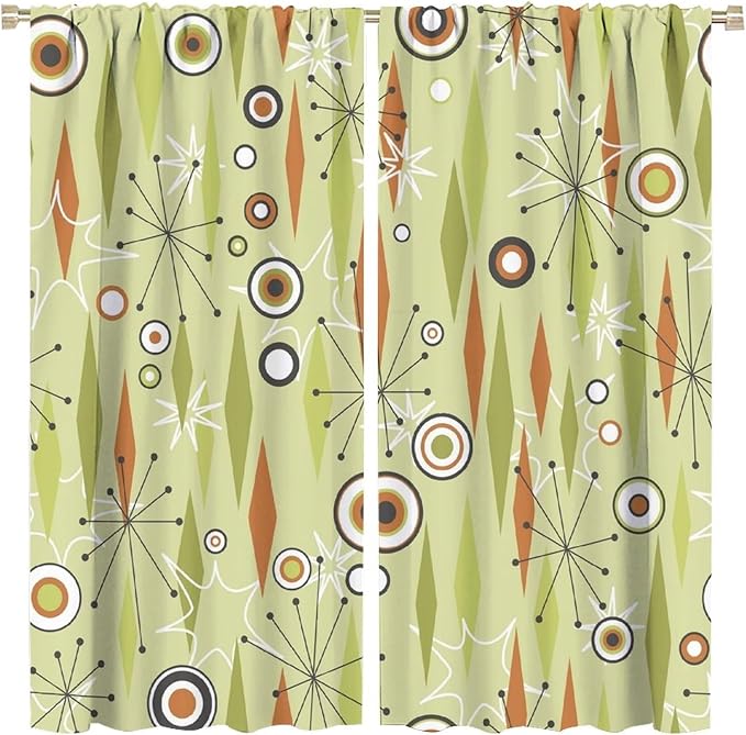 JESTRONRY Mid Century Curtains,Vintage 1950s Modern Retro Atomic Pattern Blackout Rod Pocket Window Drapes for Living Room Bedroom Kitchen Bathroom Home Decor 52x84in
