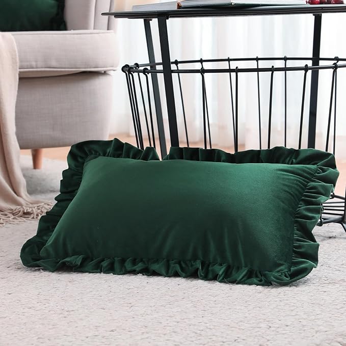 bilin gaier Velvet Dark Green 12x20 Throw Pillow Covers Set of 2,Spring Home Decor Pillow Covers with Zipper for Indoor & Outdoor Use,Rectangular Decorativeative Pillow Cases for Couch,Bed,Living Room