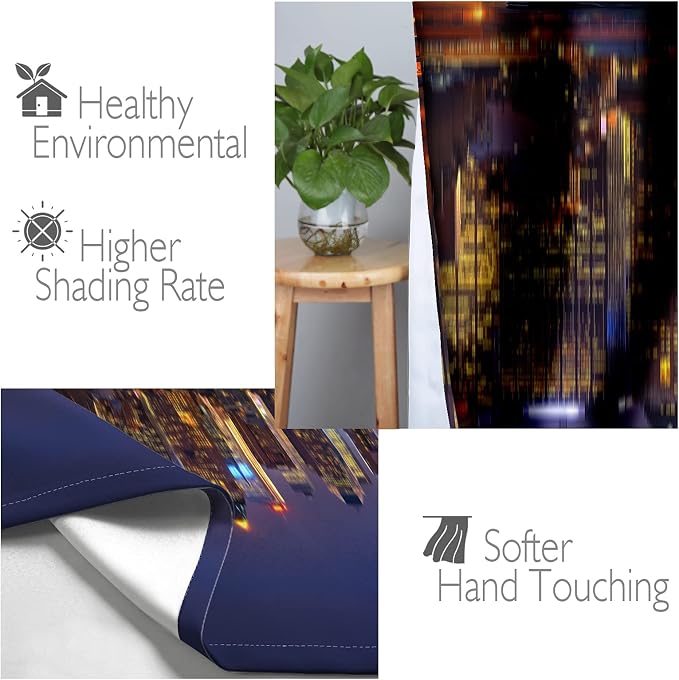 Jekeno City Landscape Blackout Curtains New York Manhattan Midnight Cityscape Ocean Reflection by The Coast Scenery Urban Decor for Bedroom Living Room Grommet Window Drapes 2 Panel Set, 52"x63"
