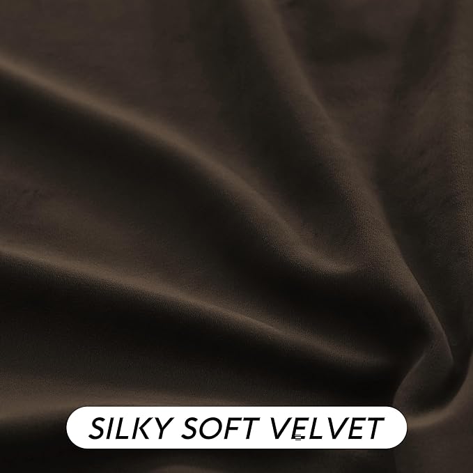 RYB HOME Brown Velvet Curtains 84 inches with Hook Belt, Soft Fabric Room Darkening Thermal Insulated Luxurious Home Decor Curtains for Living Room Bedroom, W 42" x L 84", 2 Panels Set