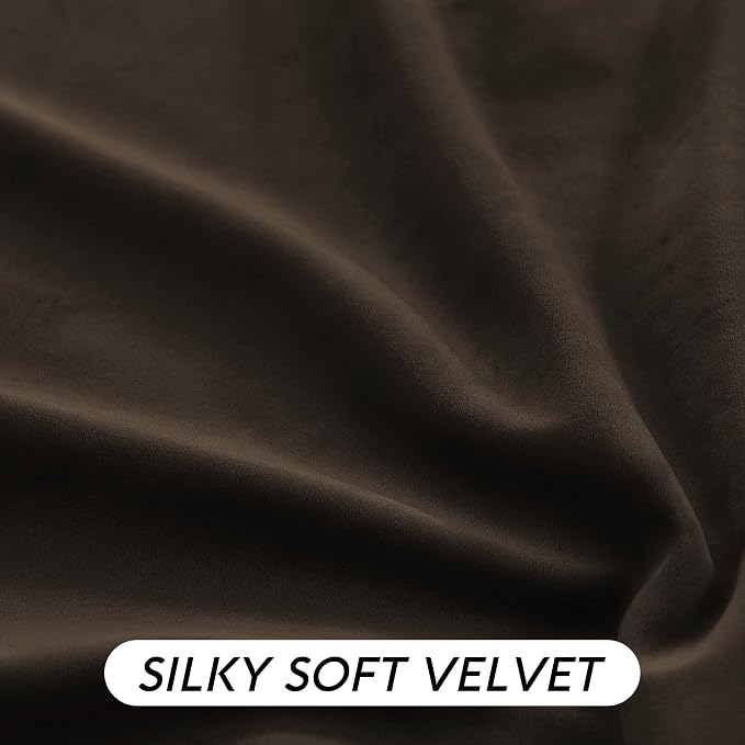 RYB HOME Brown Velvet Curtains for Bedroom Living Room, Thermal Insulated Privacy UV Heat Blocking Luxurious Drapes for Nursery Dining Room, 62" W x 90" L, 2 Panels, Rod Pocket/Back Tab/Hook Belt