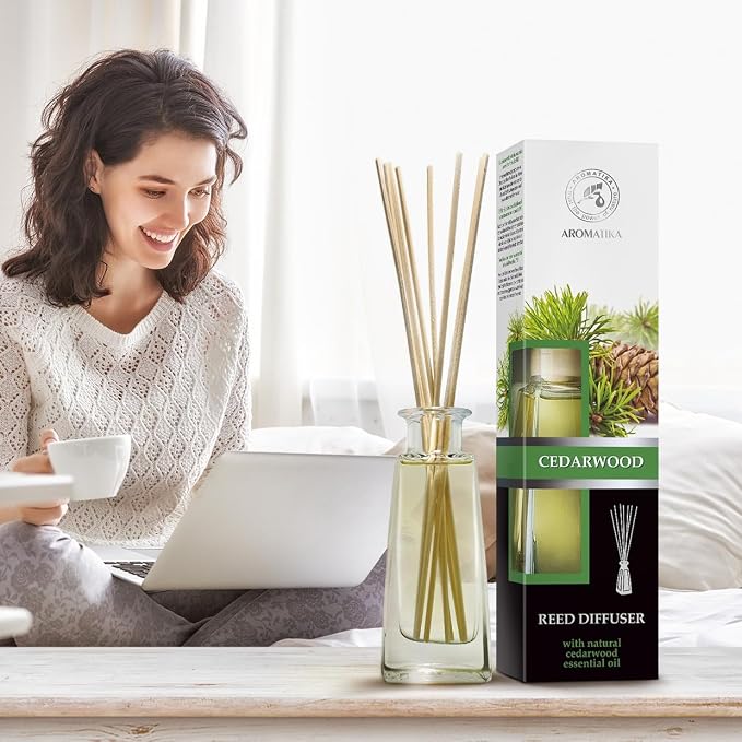 Cedarwood Reed Diffuser 3.4 Fl Oz - Scented Reed Diffuser Gift Set - Best for Aromatherapy - Home - Room Air Fresheners - Cedarwood Essential Oil - by Aromatika