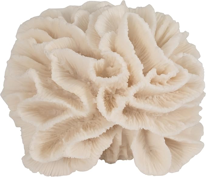 Polyresin Coral Figurine Sculpture – Decorative Accent for Shelf or Table, Coastal-Inspired Design for Living Room or Bedroom – Accent Piece for Any Room, Elegant Home Decor – 6x5x4, Ivory Tan