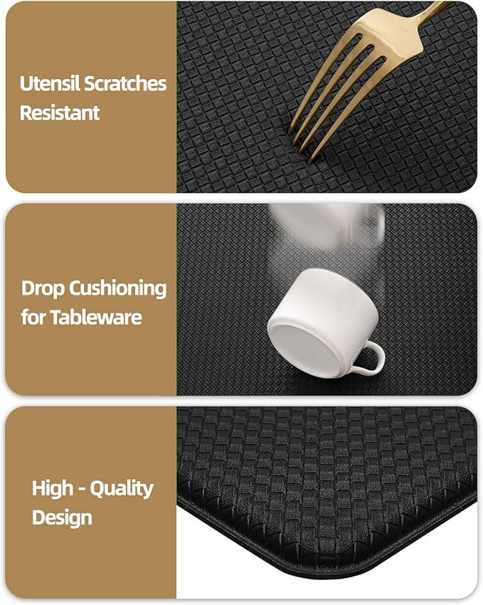 Color&Geometry Anti Fatigue Cushion Padded Kitchen Mat for Floor - 24x59+24x94,Easy Clean, Waterproof & Oil Proof, Anti Slip, Foam Rubber Runner Rug for Front Sink Comfort Standing, Black Set of 2