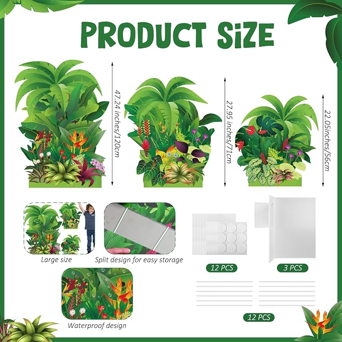 Geelin 3 Sets 47" H Rainforest Falls Plants Cardboard Cutout Stand up VBS 2026 Rainforest Party Decoration Life Size Photo Props for VBS Sunday School Backdrop Background Religious Party Supplies