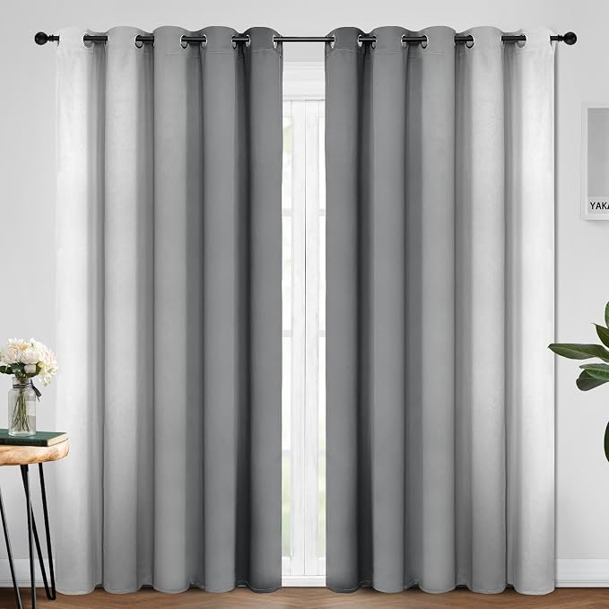 Yakamok Ombre Curtains Grey and Greyish White for Living Room,70Wx84L | Room Darkening Curtains 84,Thermal Insulated Gradient Color Drape,Light Blocking Grommet Window Curtains for Bedroom,2 Panels
