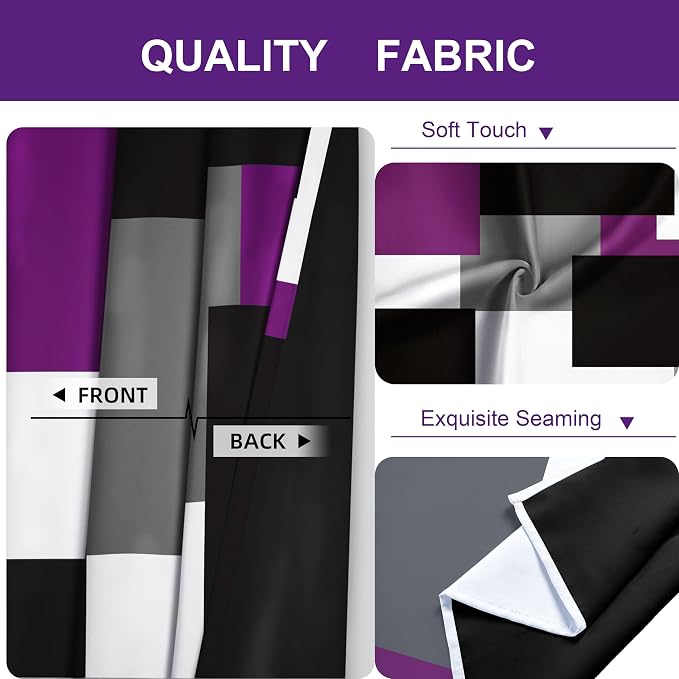 Tyrot Purple 100% Blackout Curtains for Bedroom 108 inch Extra Long 2 Panels Set Black White Grey Modern Abstract Geometric Black Out Curtains Room Darkening Window Drapes for Living Room, 52Wx108L