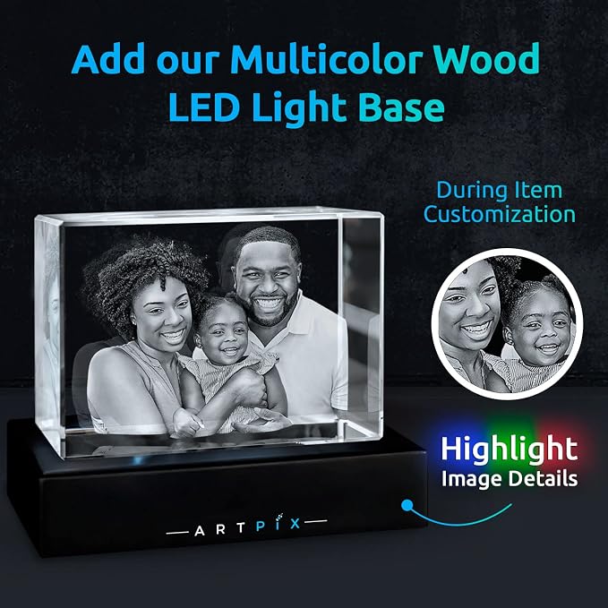 ArtPix 3D Crystal Photo, Personalized Gifts for Father, Dad, Men, Him, Husband, Grandpa, Great Customized Gift With Your Own Photo for Mom, Wife, Women, Custom Glass 3D Laser Etched Picture Frame