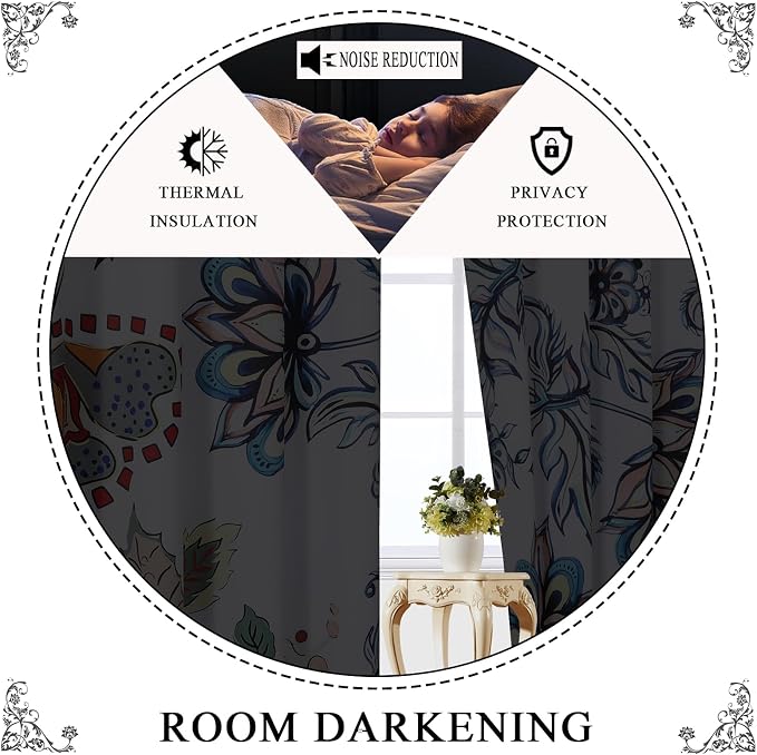 Estelar Textiler Classical Blue Floral Printing Curtains for Living Room Curtains 84 Inches Long, Room Darkening Thick Grommet Top Farmhouse Window Treatment White Drapes for Bedroom,52Wx84L,2 Panels