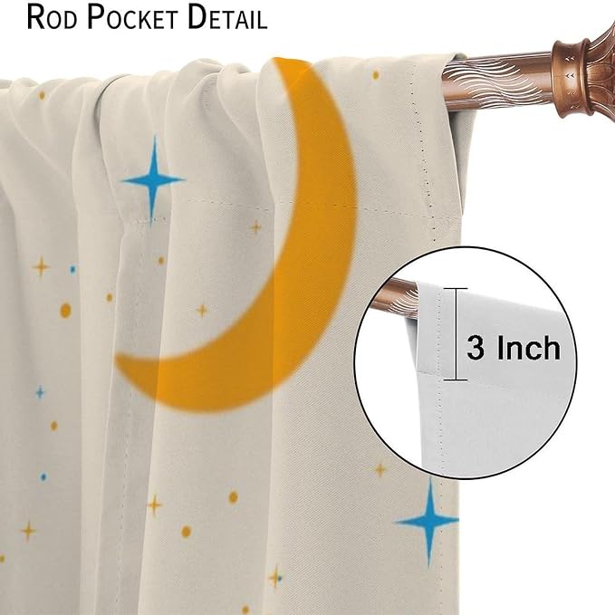 Watercolor Mushroom Curtains, Rustic Vintage Country Red Mushroom Nature Plants Fern Botanical Flowers Moon Stars Blackout Window Curtains for Bedroom Kitchen, 72" W X 63" L