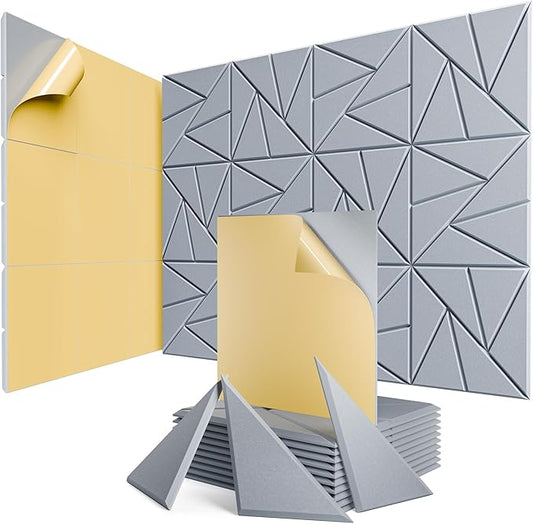 12 Pack Acoustic Panels with Self-Adhesive, 12"X 12"X 0.4"Sound Proof Foam Panels, Sound Panels High Density, Soundproof Wall Panels for Home Studio Office Smoke Gray