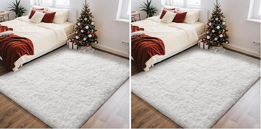 Ophanie White Rugs for Bedroom Fluffy, 4x6 Nursery Soft Fuzzy Shag Plush Shaggy Bedside Area Rug, Living Room Carpet for Girls Kids Baby Teen Dorm Home Decor Aesthetic (Pack of 2)