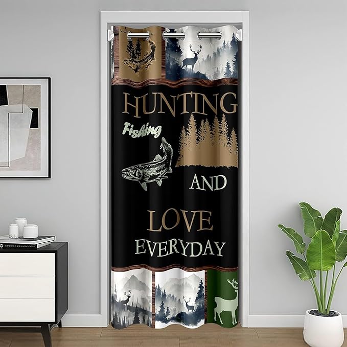 Feelyou Wild Deer Door Curtain for Doorway Privacy 1 Panel, 52"x84" Fishing Hunting Closet Door Cover Curtain for Bedroom Living Room Wild Animal Room Blackout Curtain Green Brown