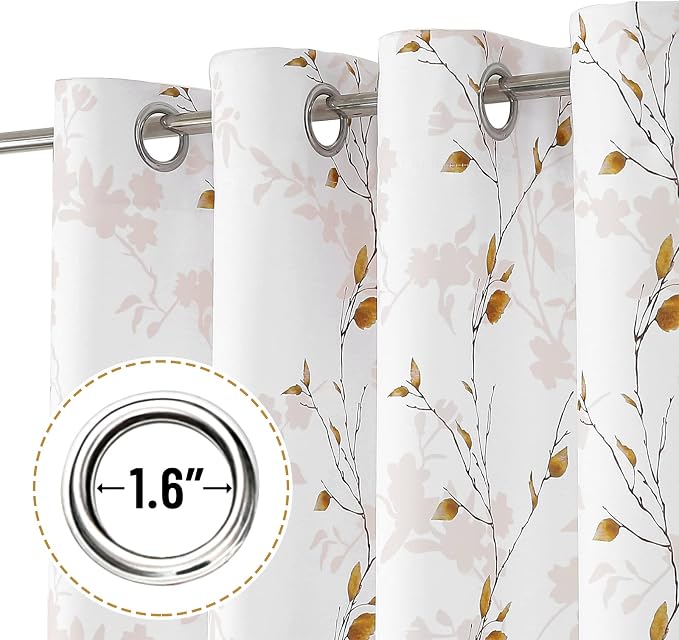Joydeco Floral Curtains 63 Inches Long for Bedroom 2 Panels, Room Darkening Curtains Patterned Panels for Living Room with Grommet, 80% Blackout Leaf Printed Drapes(Leaf Brown-63)