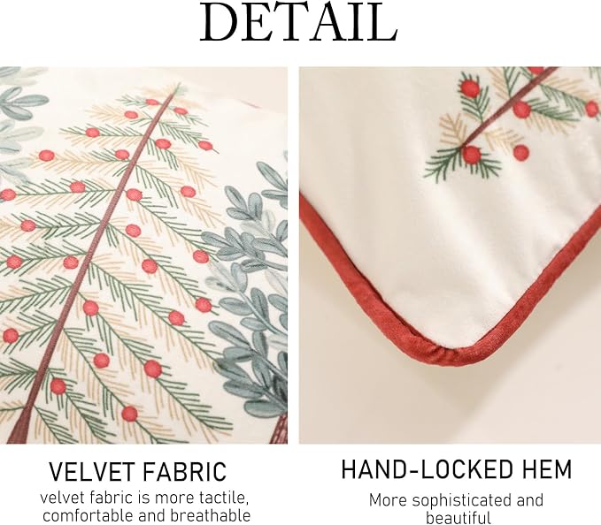 ISAENNE French Chrismas Velvet Throw Pillow Cover,Set of 4-Carol ABCF | Vintage Elegant Pillow Cover,Concealed Zipper Design,Pinecones Pattern,Sofas,Bedroom,Living Room,Lounge Chairs