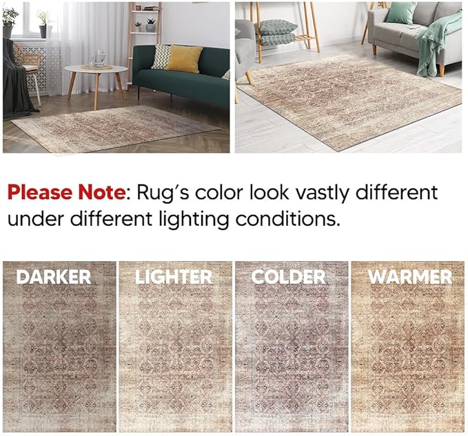 Keen Home Design 5x7 Rug - Machine Washable Area Rug with Non-Slip Backing, Ideal for Living Room, Dining Room, Bedroom - Vintage, Easy Clean, Durable, Low Pile - (5' x 7')