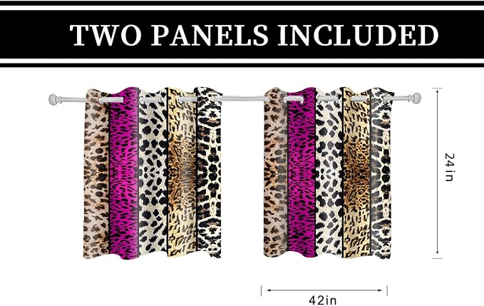Wild Animal Print Curtain, Room Darkening Thermal Insulated Blackout Leopard Boa Window Drapes with Grommets for Living, Dining, Bedroom, Hot Pink Leopard Print, 42"x 24", 2 Panels