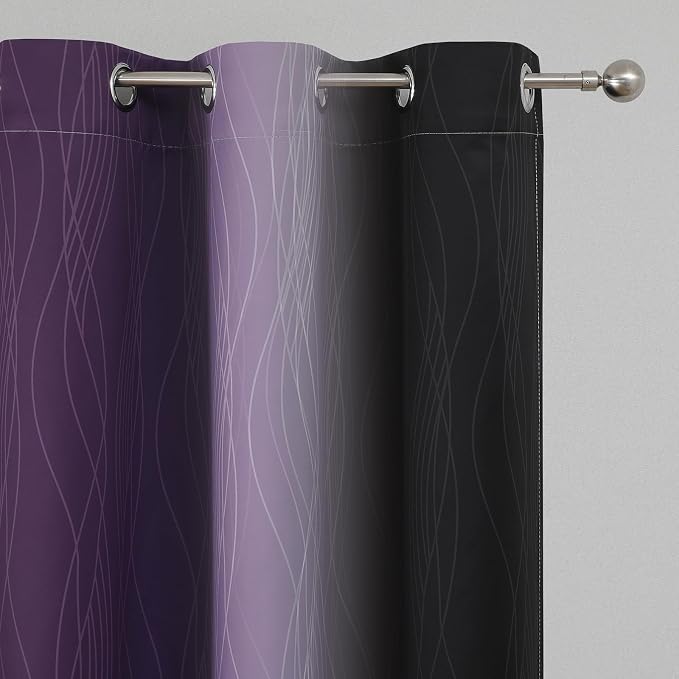 Estelar Textiler Black and Purple Blackout Curtains 54 Inch Length, Full Light Blocking Gradient Grommet Drapes, Thermal Insulated Ombre Curtains for Bedroom, 42Wx54L, 2 Panels