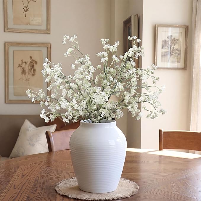 Suncalla 6 Pcs Dusty Plum Berry Stems Spring Faux Eucalyptus Seed Artificial Branches Faux Sedum Berry Spray Picks for Home Mantel Vase Farmhouse Garden Wedding DIY Decorations(White,35 Inch)