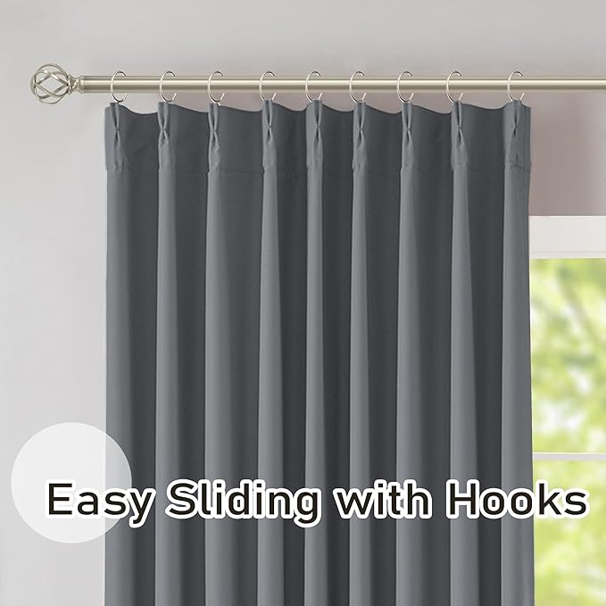 DONREN Neutral Gray Pinch Pleated Blackout Curtains with Hooks - 100 inch Length Room Darkening Thermal Insulated Window Curtain Panels for Living Room Bedroom 2 Panel 40" Wx100 L