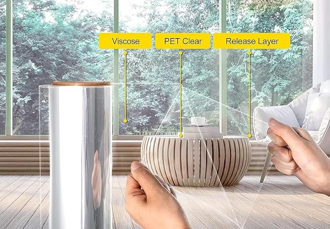 Security Window Film, Transparent Self-Adhesive Shatterproof Film, 2Mil Anti Shatter Tempered Glass Film, Glass Protective Window Film for Home/Office