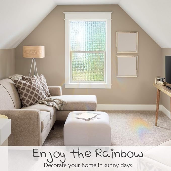 HIDBEA 3D Window Privacy Film - Rainbow Decorative Clings, Heat Control Decals, Vinyl Glass Tint, 35.4 x 98.4 Inches, Mosaic Patterns