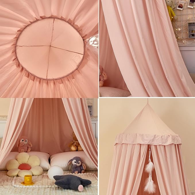 Princess Decor Canopy for Kids Bed, Soft and Durable Bed Canopy for Girls Room Tent Canopy Dreamy Mosquito Net Bedding, Children Reading Nook Canopies Indoor (Pink)