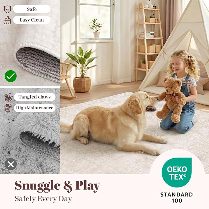 Homemate Washable Rug 10x14 Area Rugs - Vintage Faux Wool Rugs for Living Room Bedroom Dining Room - Non Slip Foldable Carpet Indoor Area Rug for Home Decor（10'x14', Grey